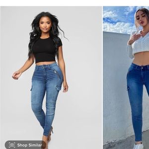 Fashion Nova, Major Pain Cargo Jeans (Medium Blue Wash) Size: 13